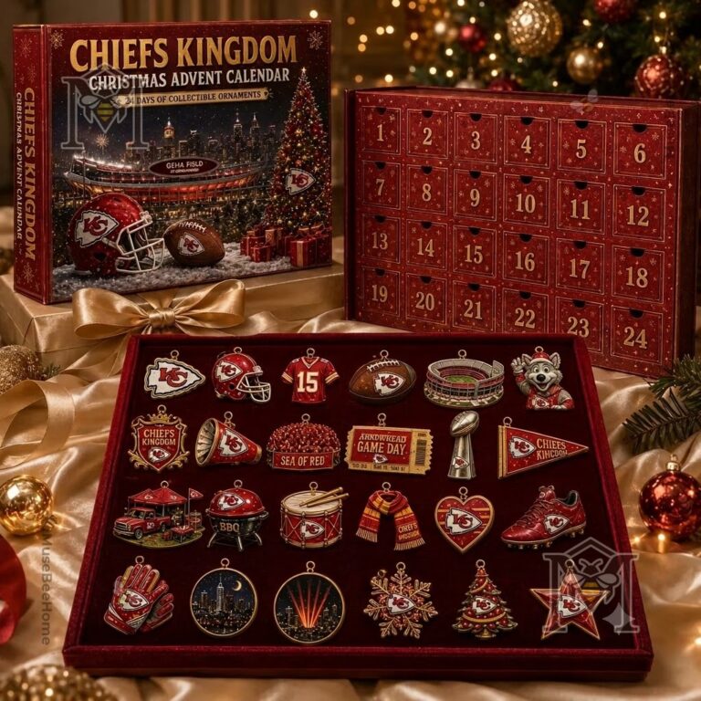 Kansas City Chiefs Christmas Advent Calendar - open with ornaments displayed on a tray
