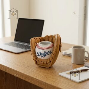Los Angeles Dodgers Baseball Glove Themed Plant Pot Home Desk Decor - close-up showing Jackie Robinson