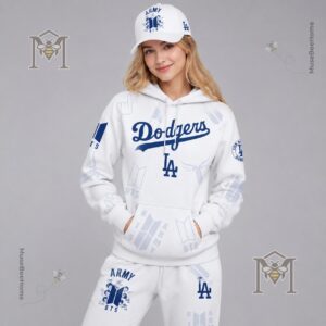 Los Angeles Dodgers BTS ARMY Signatures Collaboration Hoodie 2026 - front view showing Dodgers logo and LA