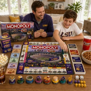 LSU Tigers Raising Cane's Monopoly Board Game - game money and tin