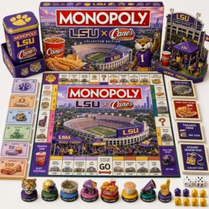 LSU Tigers Raising Cane's Monopoly Board Game - full setup