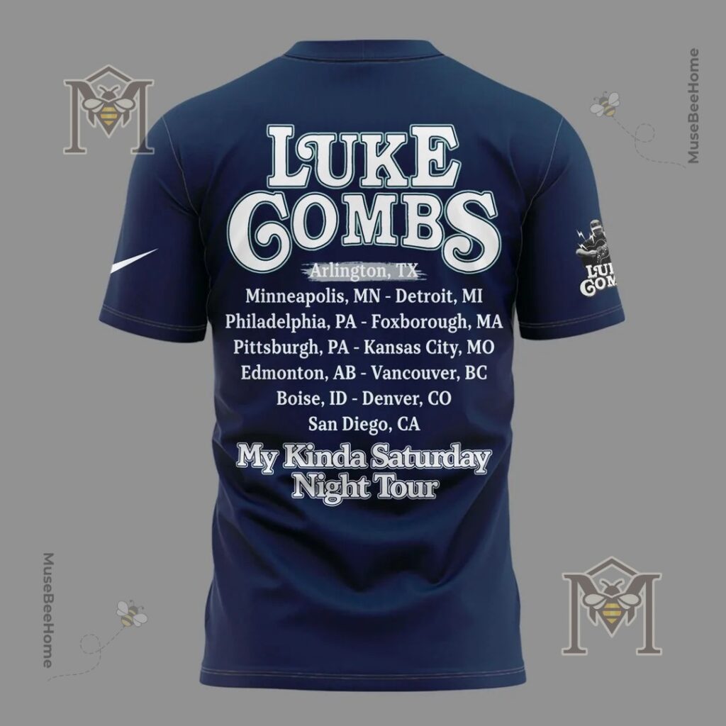 Luke Combs Dallas Cowboys My Kinda Saturday Night Tour 2027 T-Shirt - back view with partial concert poster