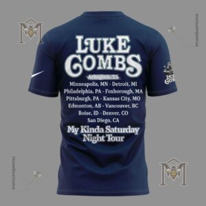 Luke Combs Dallas Cowboys My Kinda Saturday Night Tour 2027 T-Shirt - back view with partial concert poster
