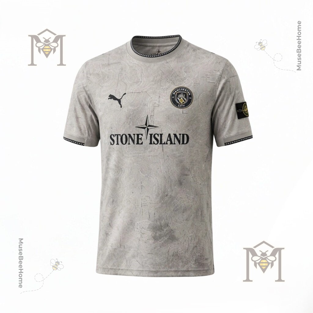 Manchester City Stone Island 2026/27 Kit Football Jersey - close-up showing Puma and Stone Island logos
