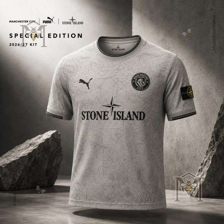Manchester City Stone Island 2026/27 Kit Football Jersey - full view on a dark background