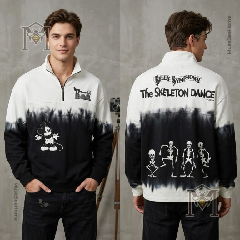 Mickey Mouse The Skeleton Dance Quarter Zip Sweatshirt - close-up of front with skeleton Mickey