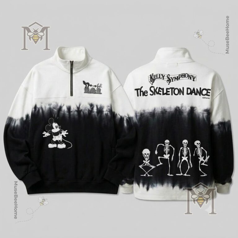 Mickey Mouse The Skeleton Dance Quarter Zip Sweatshirt - full front and back view