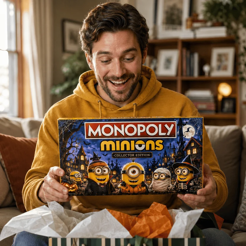 Minions Halloween Board Game - close-up of board, money, cards, and box details