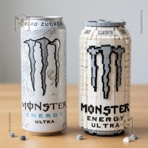 Monster Energy Ultra White Can LEGO Block Set - close-up of built can