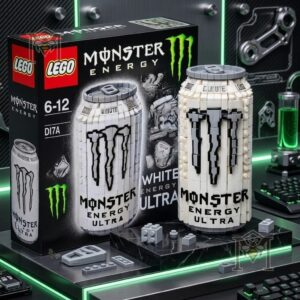 Monster Energy Ultra White Can LEGO Block Set - full view with packaging