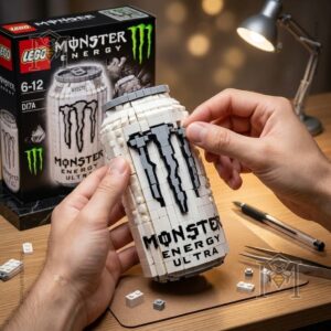 Monster Energy Ultra White Can LEGO Block Set - box and loose blocks