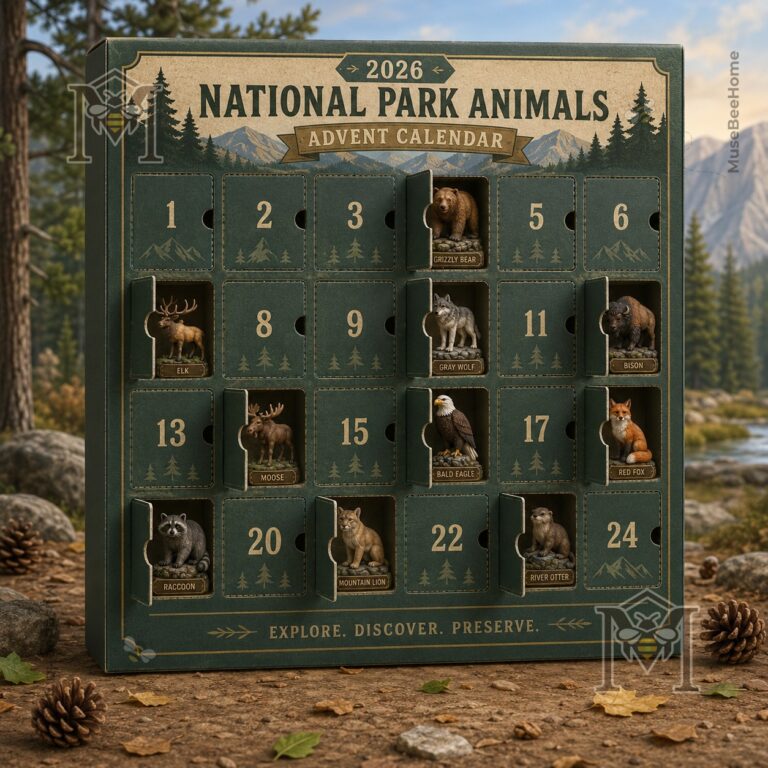 National Park Animals 2026 Advent Calendar 24 Piece Acrylic Set - top left section