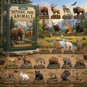 National Park Animals 2026 Advent Calendar 24 Piece Acrylic Set - full display