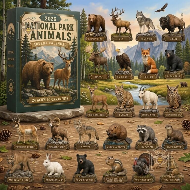 National Park Animals 2026 Advent Calendar 24 Piece Acrylic Set - full display