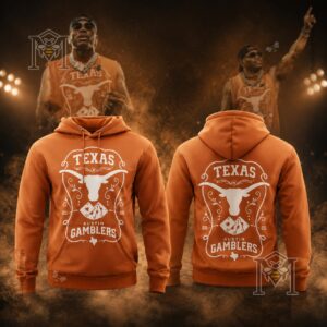 Nelly Cornell Haynes Jr x Texas Longhorns T-Shirt - close-up front view against blurred stadium background