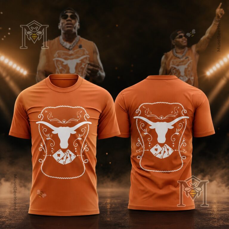 Nelly Cornell Haynes Jr x Texas Longhorns T-Shirt - front and back view with blurred background