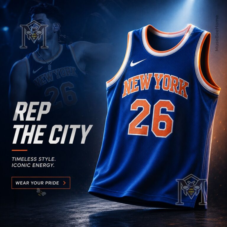 Nick Jonas New York Knicks Number 26 Basketball Jersey - angled front view with city slogan
