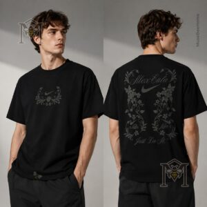 Nike Alexandra Eala Floral 2026 Black T-Shirt - close-up of back design with 'Alex Eala' text and floral vines