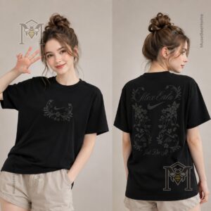 Nike Alexandra Eala Floral 2026 Black T-Shirt - front view showing the subtle floral wreath detail