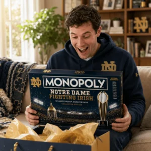 Notre Dame Fighting Irish Championship Anniversary Board Game - box and game board upper left
