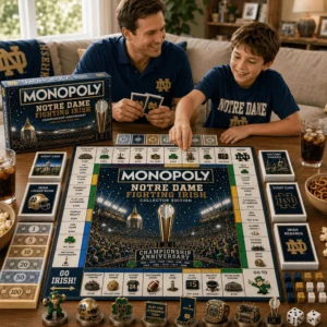 Notre Dame Fighting Irish Championship Anniversary Board Game - box and game board upper right