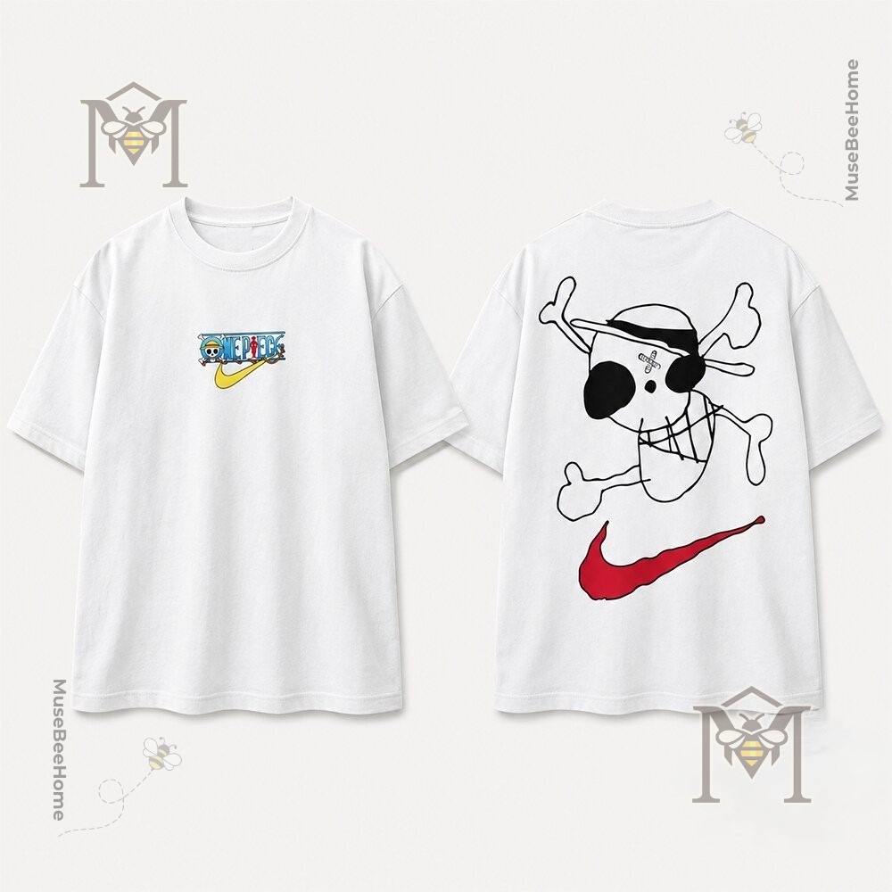 One Piece X Nike Collaboration Luffy Jolly Roger T-Shirt - close-up of the front chest logo