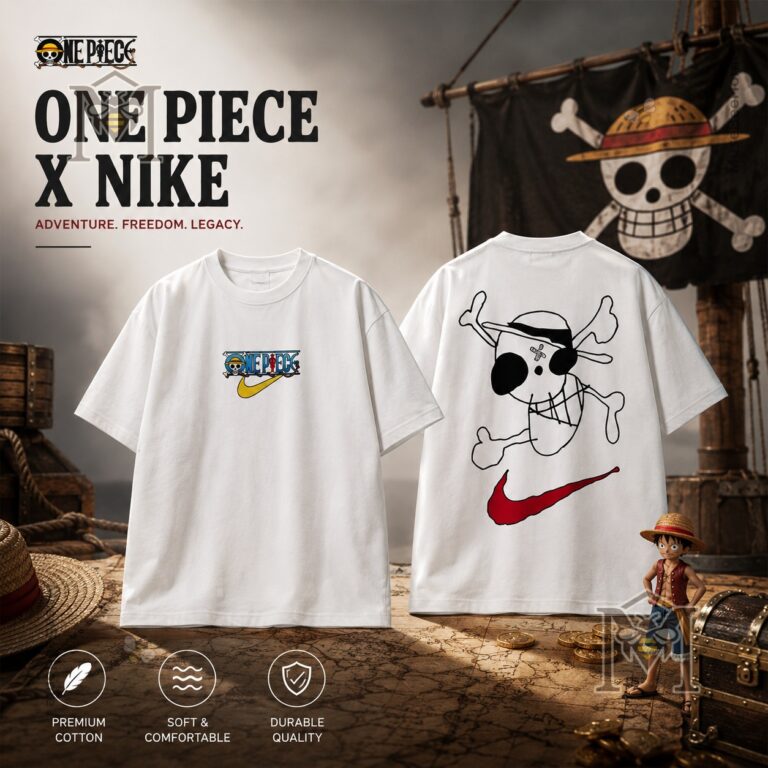 One Piece X Nike Collaboration Luffy Jolly Roger T-Shirt - front and back designs displayed