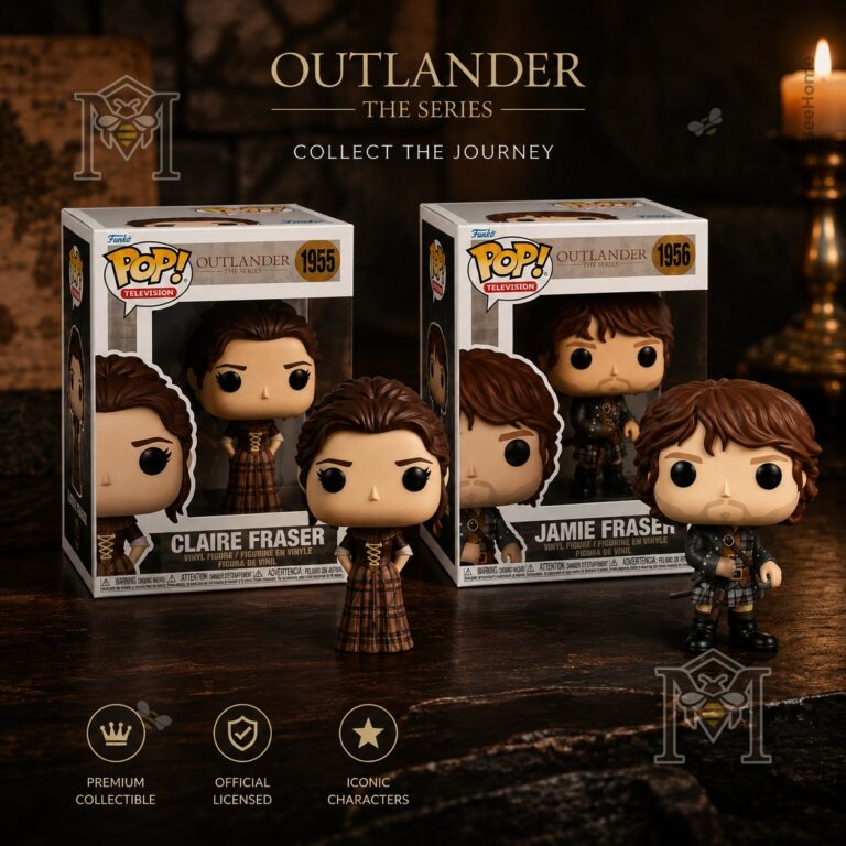 Outlander Funko Pop Claire Fraser and Jamie Fraser figures with boxes