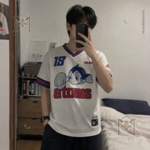 Palace Astro Boy Ebbets Field Flannels Sankei Atoms Baseball Jersey bottom left label close-up