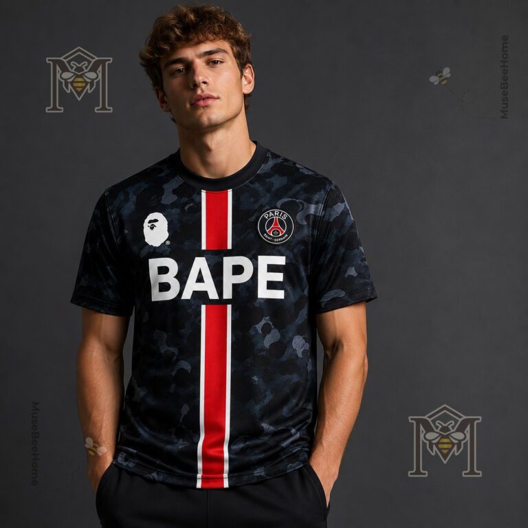 Paris Saint-Germain BAPE Collaboration Football Jersey - close-up of upper left