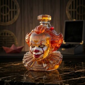 Pennywise 40th Anniversary 2026 Whiskey Decanter - front view on a marble surface