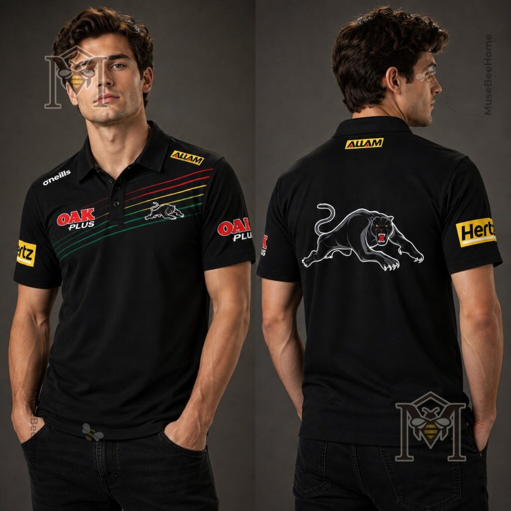 Penrith Panthers 2026 Ivan Cleary Black Polo - close-up of front detail and coach