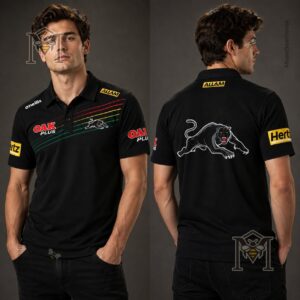 Penrith Panthers 2026 Ivan Cleary Black Polo - close-up of front detail and coach