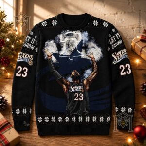 Philadelphia 76ers LeBron James Ugly Christmas Sweater - full front view