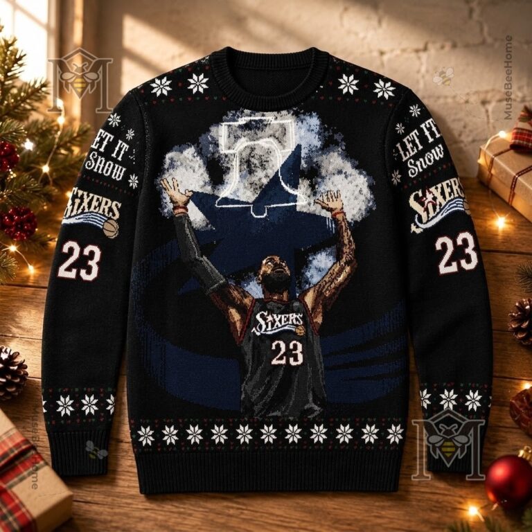 Philadelphia 76ers LeBron James Ugly Christmas Sweater - full front view
