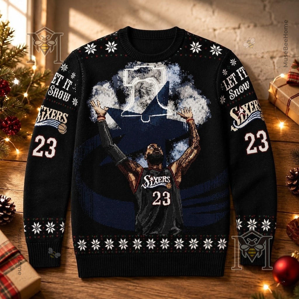 Philadelphia 76ers LeBron James Ugly Christmas Sweater – Full front view Philadelphia 76ers LeBron James Ugly Christmas Sweater - full front view