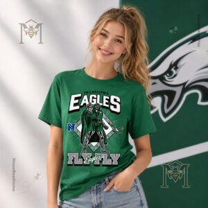 Philadelphia Eagles Doctor Doom Marvel T-Shirt - close-up of top right design on green shirt