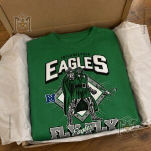 Philadelphia Eagles Doctor Doom Marvel T-Shirt - close-up of bottom right design on green shirt