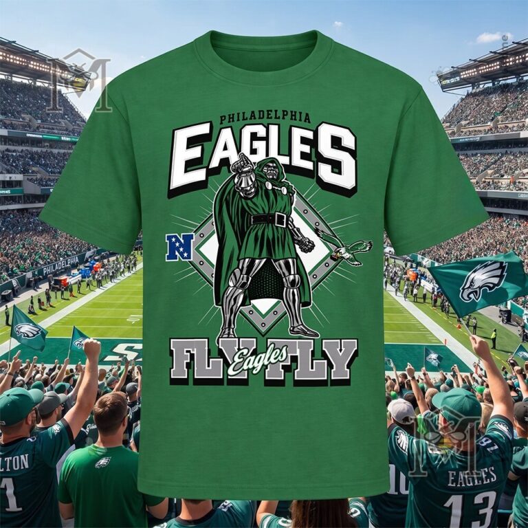 Philadelphia Eagles Doctor Doom Marvel T-Shirt - full front view at stadium