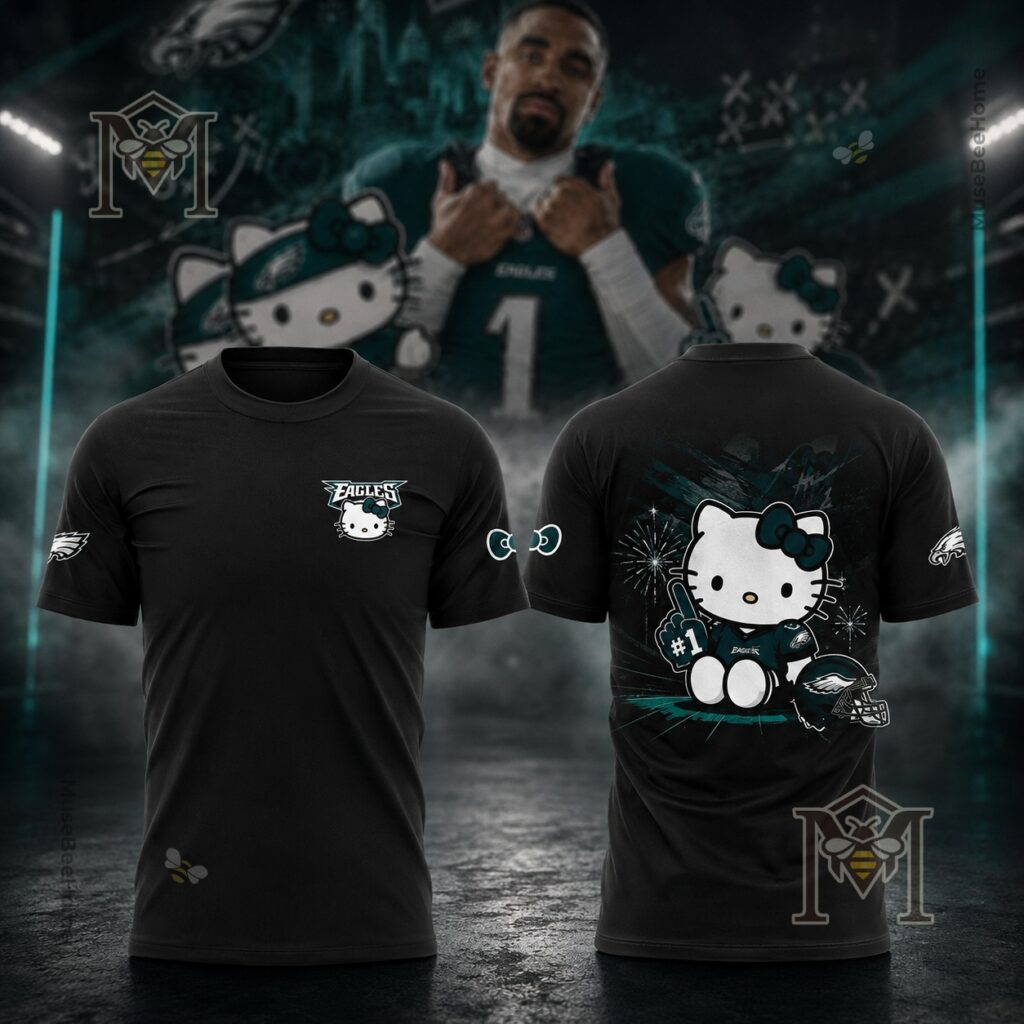 Philadelphia Eagles Hello Kitty Fan T-Shirt – Front and back display Philadelphia Eagles Hello Kitty Fan T-Shirt - front and back display