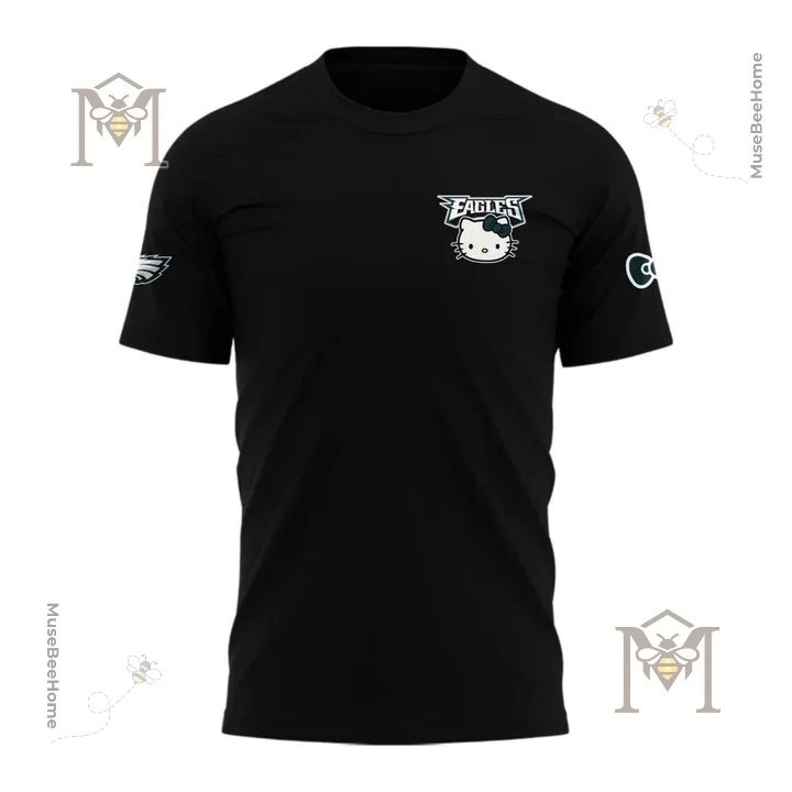 Philadelphia Eagles Hello Kitty Fan T-Shirt - close-up of front logo and left sleeve