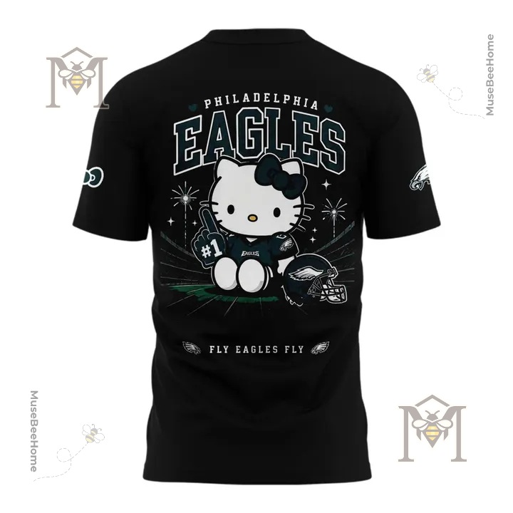 Philadelphia Eagles Hello Kitty Fan T-Shirt - close-up of back graphic and right sleeve