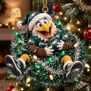 Philadelphia Eagles Mascot Christmas 2026 Ornament - detailed view of Swoop holding the football