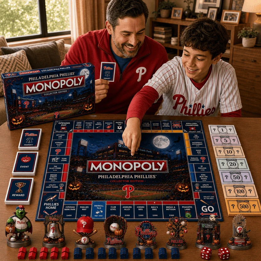 Philadelphia Phillies Halloween World Series Champions 2008 Monopoly Board Game - close up of game board