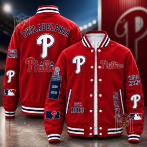 Philadelphia Phillies World Series Champions Custom Name Bomber Jacket - back view close-up