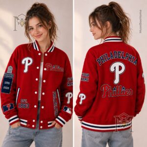 Philadelphia Phillies World Series Champions Custom Name Bomber Jacket - sleeve patches detail