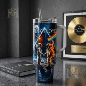 Pink Floyd Dark Side of the Moon Tumbler with Handle - lower section showing astronauts and handle