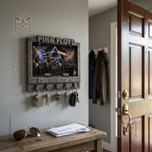 Pink Floyd Shine On Dark Side of the Moon Key Rack - close-up of band members and prism