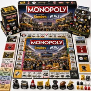 Pittsburgh Steelers Heinz Tailgate Monopoly Board Game - full set with box, board, and game pieces