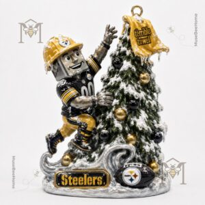 Pittsburgh Steelers Limited Edition Steely McBeam Christmas 2026 Ornament - close-up of mascot and tree top